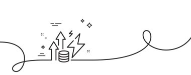 Enerji enflasyon çizgisi ikonu. Kıvrımlı tek bir çizgi. Elektrik akımı yükseltme işareti. Tüketim büyüme sembolü. Enerji enflasyonu tek ana hatlı şerit. Döngü eğrisi modeli. Vektör