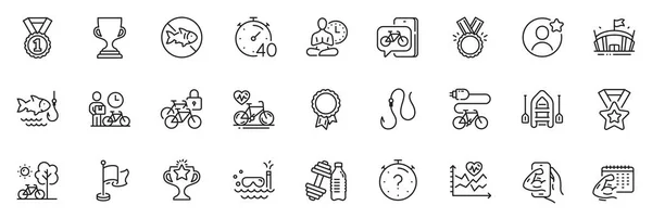 Icons Pack Dumbbell Award Cup Timer Line Icons App Include — Stock Vector
