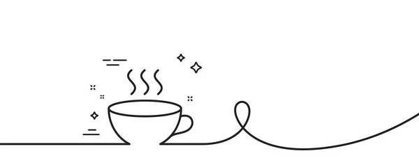 コーヒーカップラインのアイコン カール付きの連続1行 ホットカプチーノの看板 ティードリンクマグカップのシンボル コーヒーカップシングルアウトラインリボン ループカーブパターン ベクトル — ストックベクタ