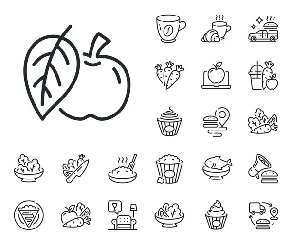 新鲜水果标志 甜爆米花和沙拉的图标轮廓 苹果线图标 天然食物的象征 苹果线标志 意大利面 新鲜果汁图标 供应链 — 图库矢量图片