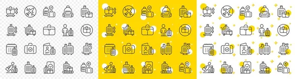 旅行袋尺寸 检查重量和背包 行李线图标 机场行李带 手提包尺寸和行李认领线图标 检查包的大小 允许的行李和公文包 — 图库矢量图片