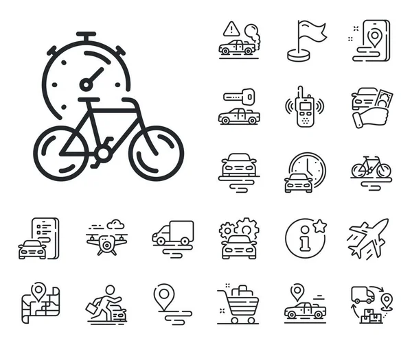 stock vector Delivery bicycle transport sign. Plane, supply chain and place location outline icons. Bike timer line icon. Outdoor transportation symbol. Bike timer line sign. Vector