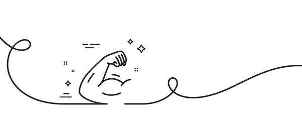 強力なアームラインアイコン カール付きの連続1行 筋力サイン ジムフィットトレーニングシンボル 強い腕のシングルアウトラインリボン ループカーブパターン ベクトル — ストックベクタ