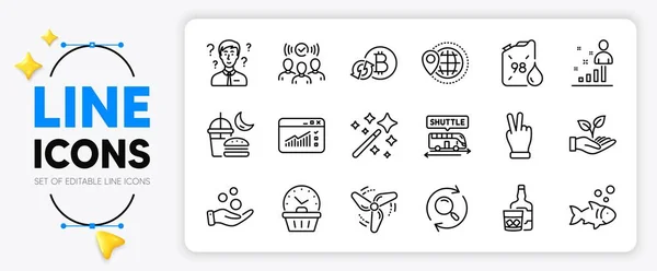 Magic Wand Helping Hand Support Consultant Line Icons Set App — Stock Vector