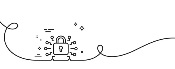 安全锁线图标 连续一行与卷曲 网络防御标志 私人保护标志 安全锁单一轮廓带 循环曲线模式 — 图库矢量图片