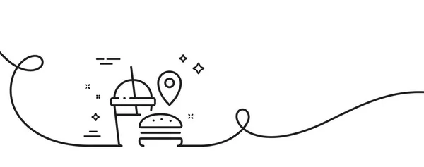 フードデリバリーラインのアイコン カール付きの連続1行 食事の注文場所の記号 ファーストフードのシンボル ファーストフードシングルアウトラインリボン ループカーブパターン ベクトル — ストックベクタ