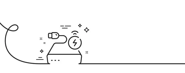 动力银行线路图标 连续一行与卷曲 移动附件标志 充电电池符号 动力银行单一轮廓带 循环曲线模式 — 图库矢量图片