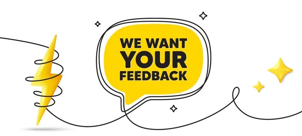 Want Your Feedback Tag Continuous Line Art Banner Survey Customer — Stock Vector