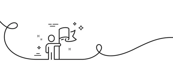 Führungsleitungssymbol Kontinuierlich Eine Linie Mit Locke Person Mit Fahnenschild Symbol — Stockvektor
