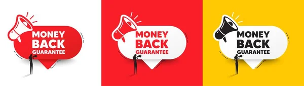 Money Back Guarantee Tag Speech Bubble Megaphone Woman Silhouette Promo — Stock Vector