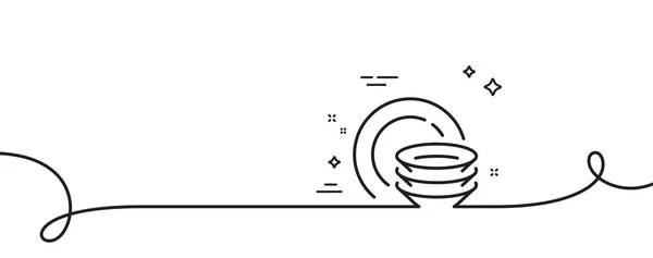 線のアイコンを料理する カール付きの連続1行 食器棚の看板 食品台所用品のシンボル 1つのアウトラインリボンを調理する ループカーブパターン ベクトル — ストックベクタ