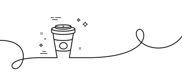 外卖咖啡或茶线图标 连续一行与卷曲 热饮料标志 饮料的象征 外卖咖啡单带轮廓 循环曲线模式 — 图库矢量图片