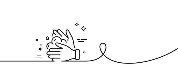 洗手线图标 连续一行与卷曲 Covid卫生标志 干净的洗涤标志 洗手单轮廓丝带 循环曲线模式 — 图库矢量图片