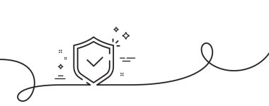 Kalkan hattı simgesi. Kıvrımlı tek bir çizgi. Gizlilik uyarısı. Güvenli savunma sembolü. Tek şeritli kalkan. Döngü eğrisi modeli. Vektör