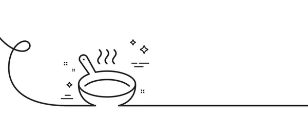 烤平底锅图标 连续一行与卷曲 烹饪标志 食品烹调符号 炒锅单轮廓带 循环曲线模式 — 图库矢量图片