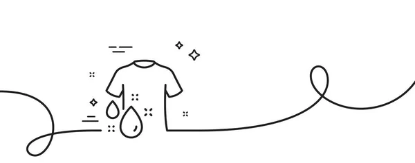 Tシャツのラインアイコンを洗ってください カール付きの連続1行 洗濯シャツのサイン 服をきれいにするシンボル Tシャツ1枚のアウトラインリボンを洗う ループカーブパターン ベクトル — ストックベクタ