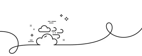 風の強い気象線のアイコン カール付きの連続1行 風の合図で雲 空のシンボル 風の強い天気シングルアウトラインリボン ループカーブパターン ベクトル — ストックベクタ