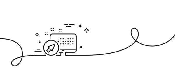 コンピュータ ライン アイコン カール付きの連続1行 Webシステムサイン シンボルを監視する Webシステムシングルアウトラインリボン ループカーブパターン ベクトル — ストックベクタ