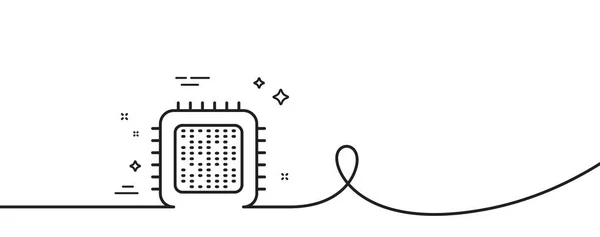 Cpuプロセッサラインアイコン カール付きの連続1行 コンピュータの部品記号 Cpuプロセッサシングルアウトラインリボン ループカーブパターン ベクトル — ストックベクタ