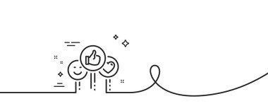 Sosyal medya çizgi simgesi gibi. Kıvrımlı tek bir çizgi. Baş parmak işareti. Olumlu gülümseme ve kalp geri bildirim sembolü. Tek bir taslak şerit gibi. Döngü eğrisi modeli. Vektör