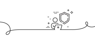 Kalkan hattı simgesi. Kıvrımlı tek bir çizgi. Gizlilik uyarısı. Güvenli savunma sembolü. Tek şeritli kalkan. Döngü eğrisi modeli. Vektör