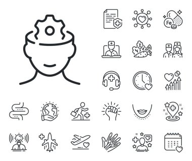 Psikoloji terapi işareti. Çevrimiçi doktor, hasta ve ilaç ikonları. Beyin çalışan çizgi simgesi. Akıl sağlığı sembolü. Beyin çalışma çizgisi işareti. Damarlar, sinirler ve kozmetik işlem ikonu. Vektör