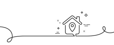Ev hattı ikonunda çalış. Kıvrımlı tek bir çizgi. Dışarıdan iş ilanı. Uzaktan ofis sembolü. Evde tek hatlı şerit üzerinde çalış. Döngü eğrisi modeli. Vektör