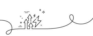 Enerji enflasyon çizgisi ikonu. Kıvrımlı tek bir çizgi. Elektrik akımı yükseltme işareti. Tüketim büyüme sembolü. Enerji enflasyonu tek ana hatlı şerit. Döngü eğrisi modeli. Vektör