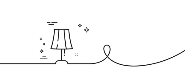 テーブルランプラインアイコン カール付きの連続1行 ベッドサイドライトサイン 内部照明記号 テーブルランプシングルアウトラインリボン ループカーブパターン ベクトル — ストックベクタ
