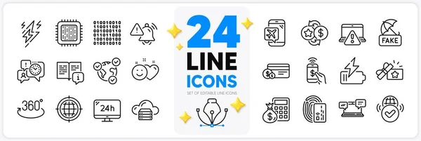 Icons Set Time Management Binary Code Lightning Bolt Line Icons — Stock Vector