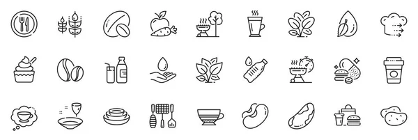 Иконы Виде Фасоли Тарелки Линии Доставки Еды Приложения Включают Себя — стоковый вектор