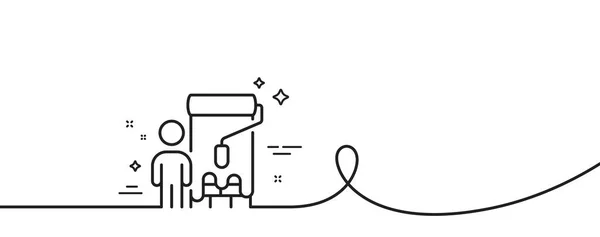 画家線のアイコン カール付きの連続1行 ブラシローラーのサインをペイント プロのアーティストシンボル ペイントシングルアウトラインリボン ループカーブパターン ベクトル — ストックベクタ