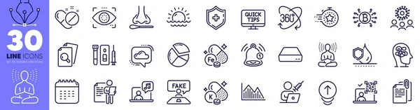 Web Tutorials Waterproof Iron Line Icons Pack Reminder Yoga Bitcoin — Stock Vector