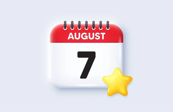 每月的第七天 日历日期3D图标 活动时间表日期 会议时间 八月7日 日历事件提醒日期 — 图库矢量图片
