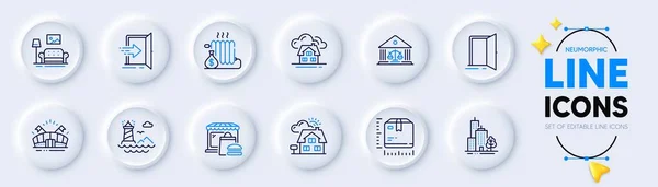 Sports Arena Lighthouse Furniture Line Icons Web App Pack Realtor — Stock Vector