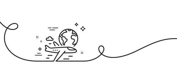 世界旅行線のアイコン カール付きの連続1行 国際線のサインだ オンライン旅行のシンボル 国際線シングルアウトラインリボン ループカーブパターン ベクトル — ストックベクタ