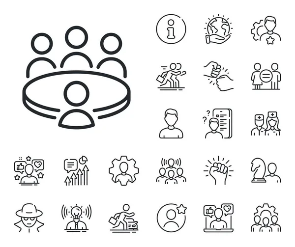 Business teamwork sign. Specialist, doctor and job competition outline icons. Meeting results line icon. Group people symbol. Meeting line sign. Avatar placeholder, spy headshot icon. Vector