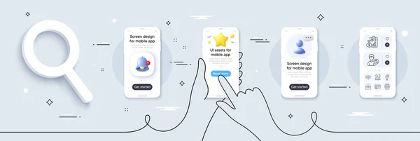 ナイトマットレス プレゼントボックスと検索の人々ラインアイコンパック 携帯電話の画面は 3Dスター アラートやチャットメッセージでモックアップします オンラインショッピング アイスクリーム カードのWebアイコンを変更します ベクトル — ストックベクタ