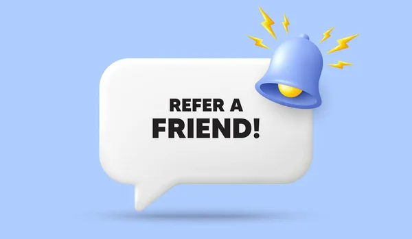 Refer Friend Tag Speech Bubble Banner Bell Referral Program Sign — Stock Vector