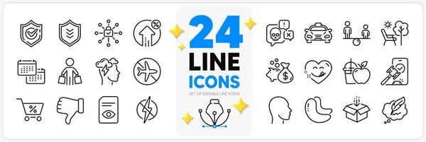 Icone Set Mindfulness Stress Calendario Scudo Linea Icone Pack App — Vettoriale Stock