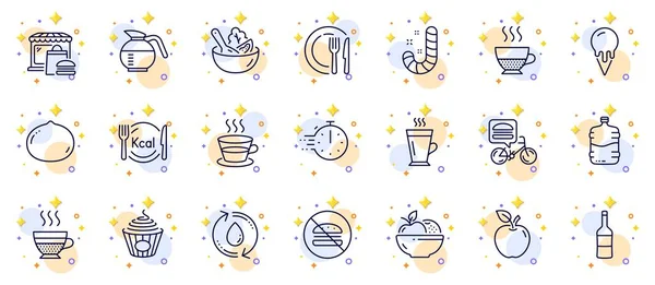 Outline Set Refill Water Calories Ice Cream Line Icons Web — Stock Vector