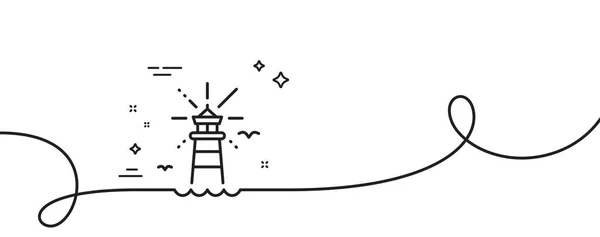 灯台線のアイコン カール付きの連続1行 ビーコンタワーサイン サーチライトビルのシンボル 灯台シングルアウトラインリボン ループカーブパターン ベクトル — ストックベクタ