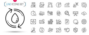 Analitik paketleri, çan alarmı ve kalkan hattı simgeleri. Kutu Kutusu, Kesme Vergisi, İnovasyon Pictogram simgeleri. Web araması, yel değirmeni türbini, hızlı ipuçları. Kum saati, teslimat, kredi evi. Vektör