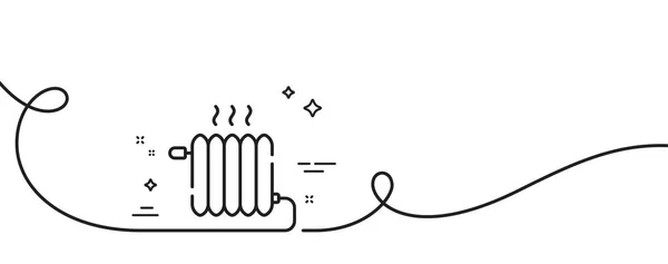 散热器线图标 连续一行与卷曲 热电偶信号 温度加热器符号 散热器单轮廓带 循环曲线模式 — 图库矢量图片