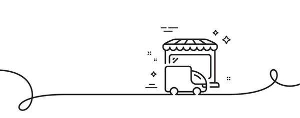 送货市场图标 连续一行与卷曲 商店的运输标志 零售市场的标志 送货卡车单轮廓丝带 循环曲线模式 — 图库矢量图片