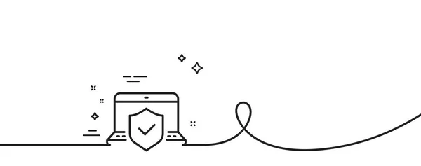 Ikona Ubezpieczenia Laptopa Ciągła Linia Lokami Znak Pokrycia Ryzyka Symbol — Wektor stockowy