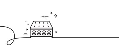 Yatak cebi çizgisi simgesi. Kıvrımlı tek bir çizgi. Ortopedik yaylı ped işareti. Nefes alınabilir uyku yatağı sembolü. Yatak tek hatlı şerit. Döngü eğrisi modeli. Vektör