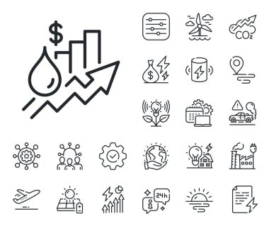 Benzin tüketimi görev tabelası. Enerji, karbondioksit egzozu ve güneş paneli ikonları. Fiyat çizgisi simgesini yükselt. Vergi oranı sembolü. Artış fiyat tabelaları. Eko elektrik ya da rüzgar gücü ikonu. Yeşil gezegen. Vektör