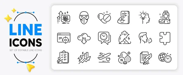 Fitness Puzzle Und Medical Maskenlinien Symbole Für Die App Enthalten — Stockvektor