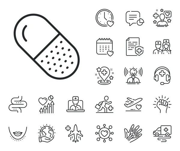 Medical Drugs Sign Online Doctor Patient Medicine Outline Icons Capsule — Stock Vector